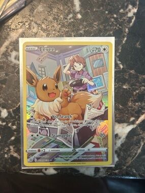 Pokemon Eevee Trading Card Yellow Brown Blue Holo